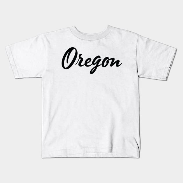 Oregon black flowing text Kids T-Shirt by keeplooping